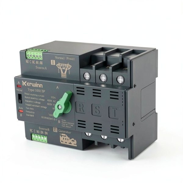 Mini ATS Automatic Transfer Switch 100 amp Manual Transfer Switch Power Transfer Switch 220V Dual Power Electrical Selector Switches DIN Rail Mount（3P）-2